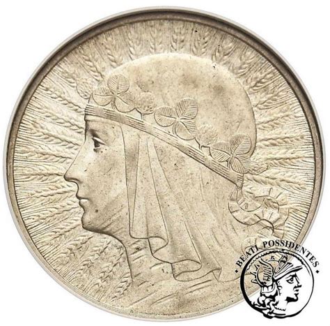 5 złotych 1932 głowa kobiety bez znaku GCN AU58 archiwum niemczyk pl