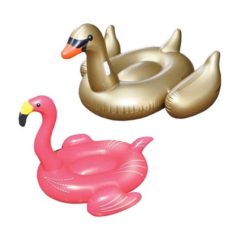 Swimline 75 in. Giant Inflatable Ride-On Golden Swan and Flamingo Pool ...