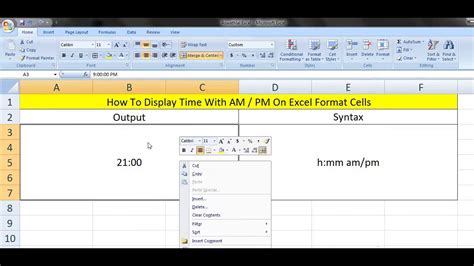 How To Display Time With Am Pm On Excel Format Cell Youtube