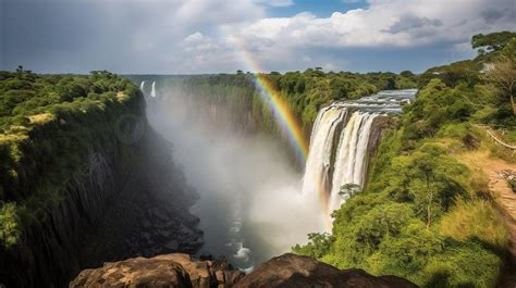 Rainbow Shines Over The Victoria Falls Background Pictures Of Zimbabwe