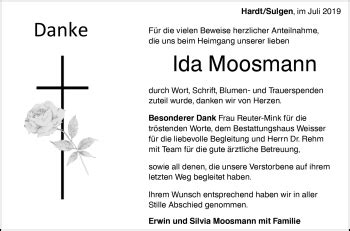 Traueranzeigen von Ida Moosmann Schwarzwälder Bote Trauer