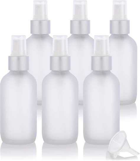 Juvitus 4 Oz Frosted Clear Glass Boston Round Bottle Set With Matching Silver Metal