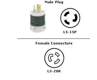 1 Foot NEMA L5-15 to L5-20R Power Cord Plug Adapter – 15A/125V – Custom ...