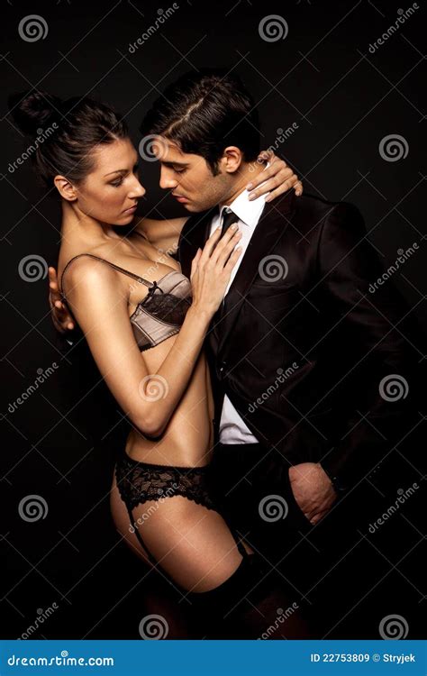Businessman With Woman In Lingerie Stock Image Image Of Intimate Couple