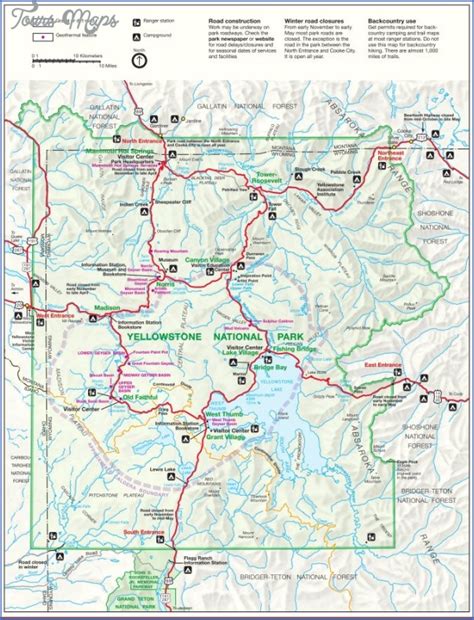 Yellowstone Hiking Maps - ToursMaps.com