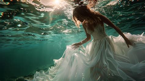 Premium Photo Woman In White Dress Floating Underwater