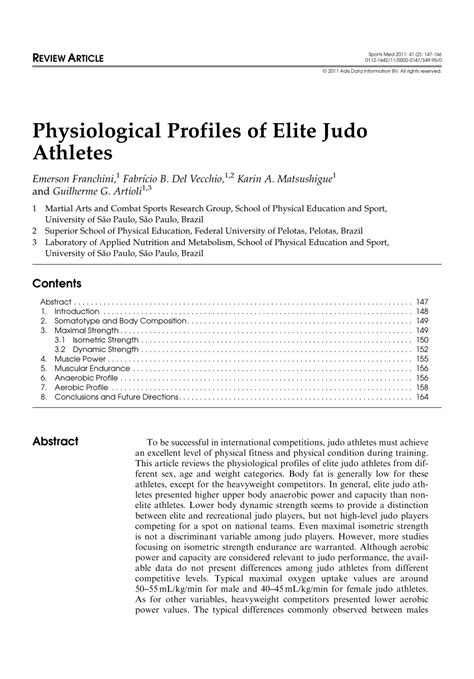 Pdf Physiological Profiles Of Elite Judo Athletes