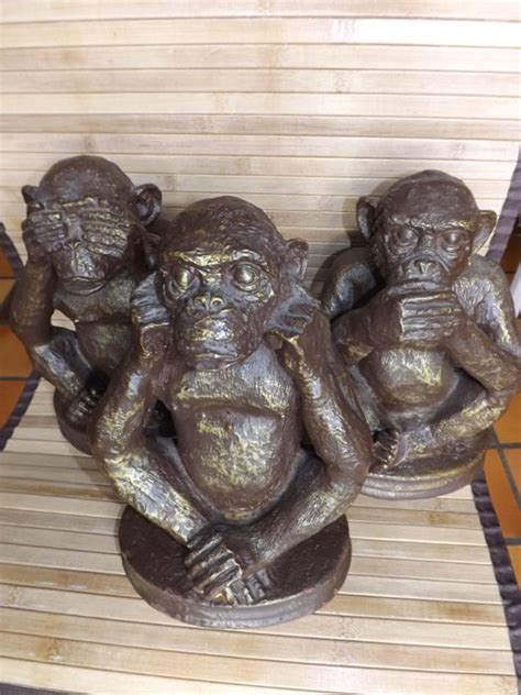 3 statues the three wise monkeys " See no evil, hear no evil" made of ...