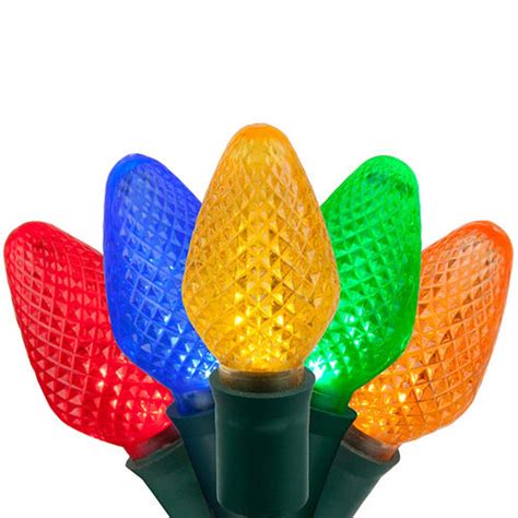 25 Multicolor C7 LED Christmas Lights, Green Wire, 8" Spacing – BulbAmerica