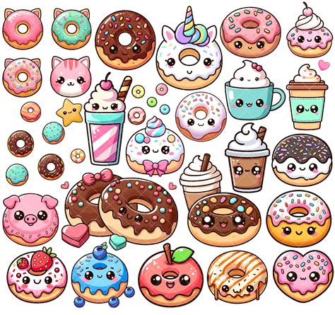 Kawaii Cute Donut PNG Bundle - Etsy