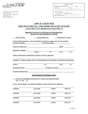 Fillable Online Application For Precious Metal And Gems Dealer License