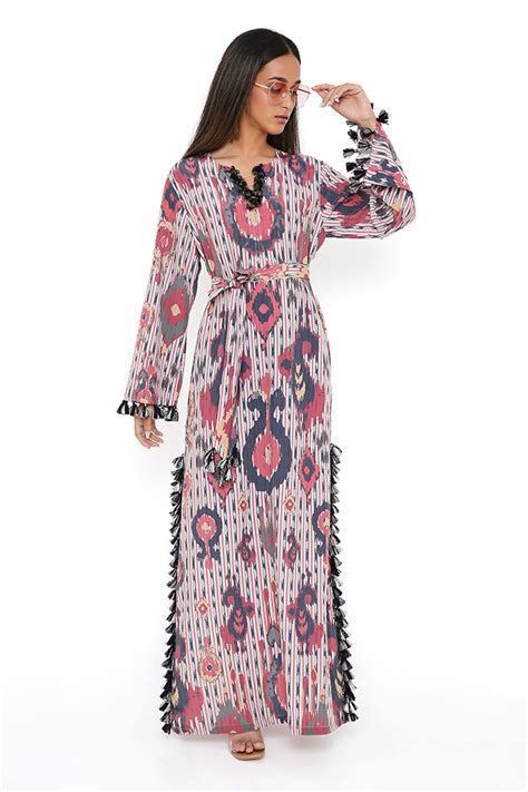 Buy Red Art Crepe Ikat Tribe Notched Kaftan For Women By Ps Pret By Payal Singhal Online At Aza