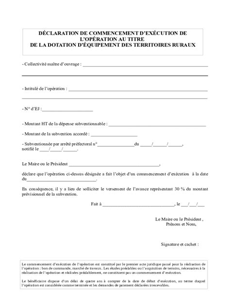 Fillable Online Attestation De Non Commencement D Excution Et D Fax