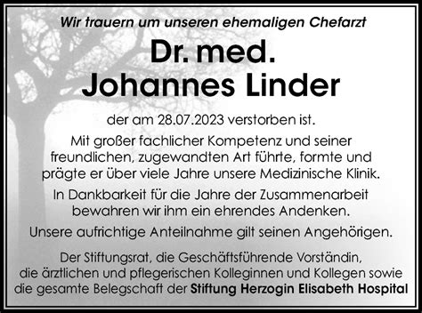 Traueranzeigen Von Johannes Linder Trauer38 De