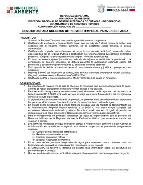 Requisitos Para La Solicitud De Permiso Temporal Para Uso De Agua