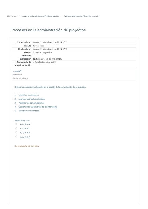 Examen Sexto Parcial Segunda Vuelta Revisi N Del Intento Procesos