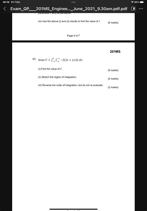 Solved B Given V ∫−12∫−2−x−2 2x Y Dydx I Find The Value