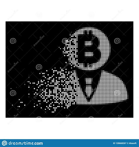 White Decomposed Pixel Halftone Bitcoin Manager Icon Stock Vector