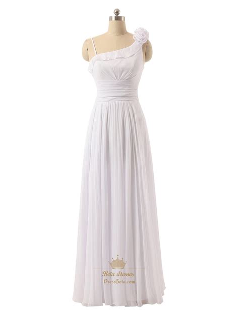 White Roses One Shoulder Ruched Bodice Chiffon Dress With Lace Up Back Next Prom Dresses