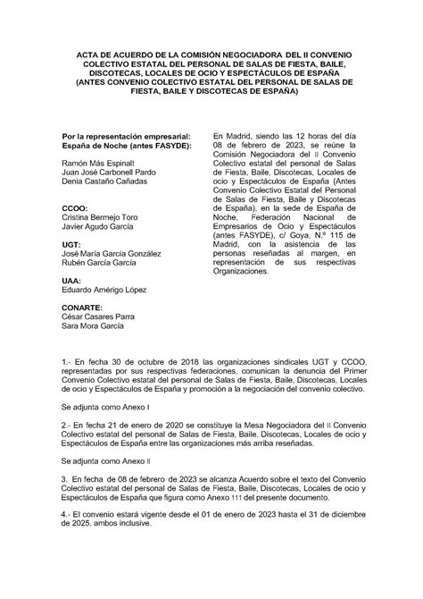 Acta de acuerdo de la Comisión Negociadora del Convenio Colectivo