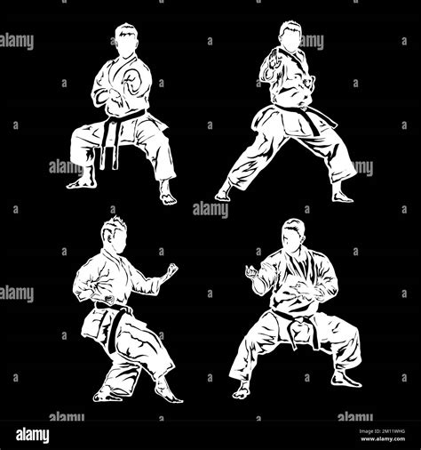 A vector of martial arts karate man silhouette logo on a black ...