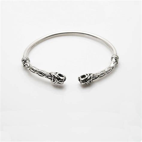 celtic lion adjustable torc bracelet  solid sterling silver etsy