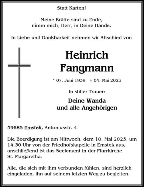 Traueranzeigen Von Heinrich Fangmann Om Trauer De