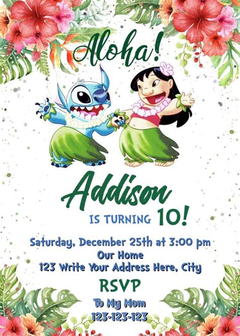 Luau Birthday Invitations Luau Birthday Party Lilo And Stitch