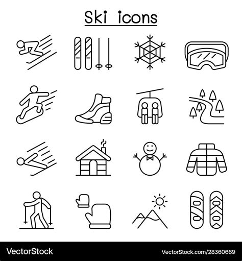 Ski Icons Set In Thin Line Style Royalty Free Vector Image