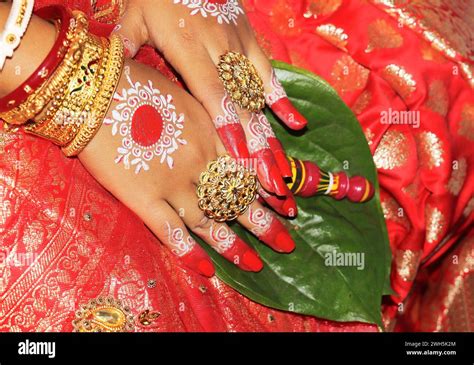 Traditional Indian Bengali Hindu Wedding Rituals And Bengali Bride With Traditional Clothing