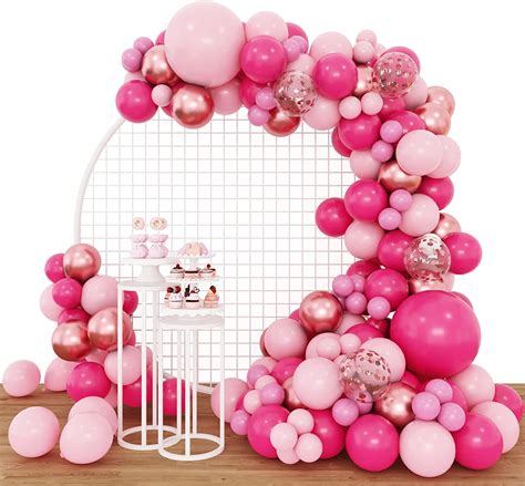 160pcs Pink Balloon Arch Garland Kit Hot Pink Rose Gold Chrome