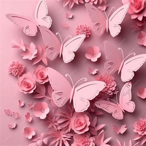 Premium AI Image | a pink butterfly painting with butterflies on the wall.