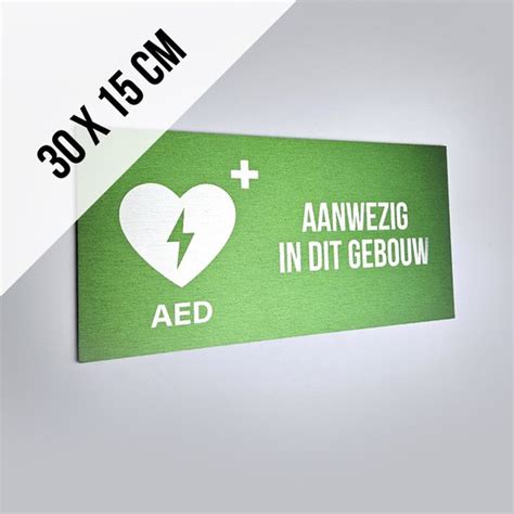 Pictogram Bord Geborsteld Aluminium Aed Aanwezig In Dit Gebouw