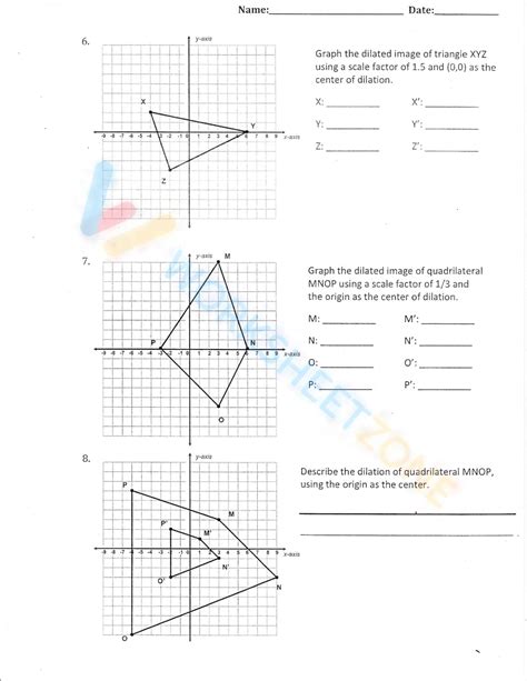 Dilations On The Coordinate Plane Worksheet Education