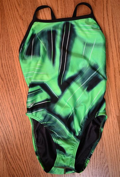 Speedo One Piece Swimsuit Womens 4 30 Green Black Swim Suit Ebay