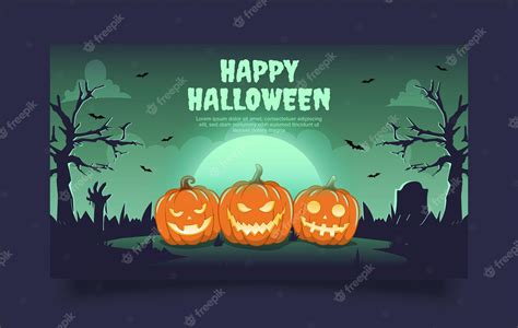 Premium Vector Halloween Banner Template Scary Night Background With