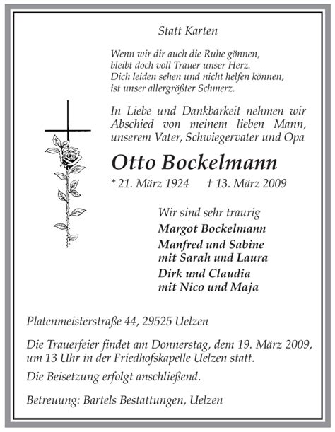 Traueranzeigen Von Otto Bockelmann AZ Trauer De