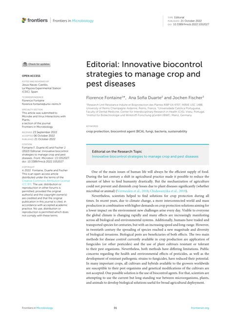 PDF Editorial Innovative Biocontrol Strategies To Manage Crop And