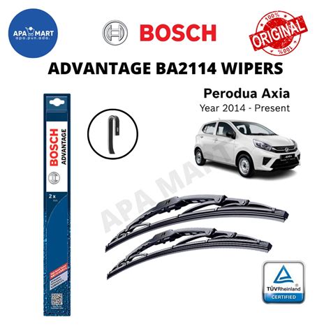 Genuine Bosch Advantage BA2114 U Hook Wiper Set For Perodua Axia Year