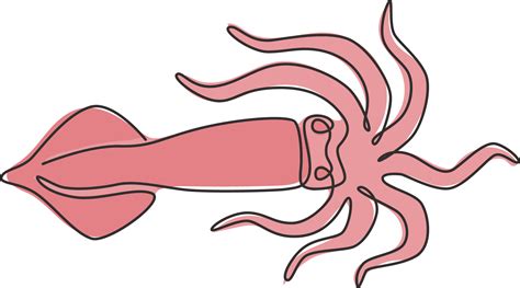 One Continuous Line Drawing Of Cute Squid For Seafood Logo Identity