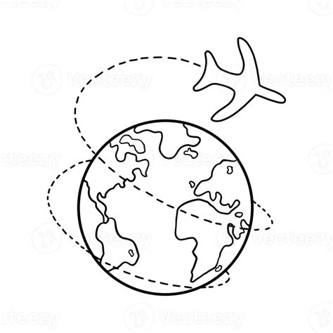 Earth With Plane Drawing 16658104 PNG