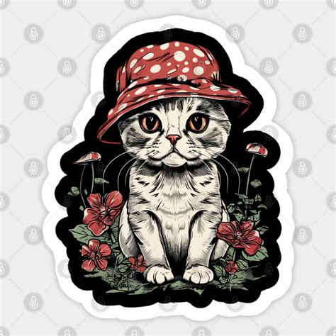 Cute Cottagecore Aesthetic Cat Mushroom Hat Cat Lover Gifts Sticker