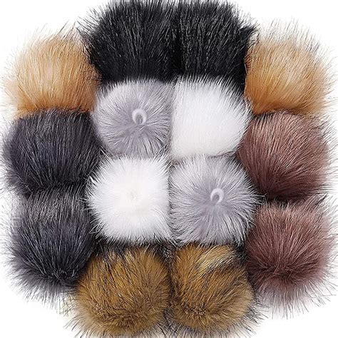 16 Pièces Pompons Fausse Fourrure Boule Pom Pom avec Boucle Élastique