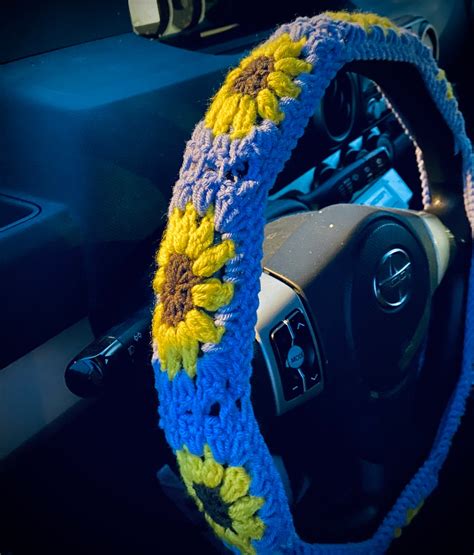 Sunflower Crochet Steering Wheel Cover Etsy