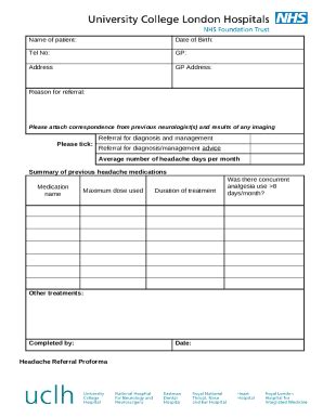 Headache Service Referral Doc Template PdfFiller