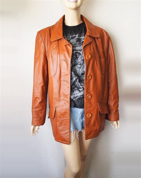 Rust Vintage 70s Leather Jacket Womens Large Rust Colored Etsy