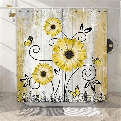 Sunflower Serenity Farmhouse Shower Curtain For A Tranquil Bath