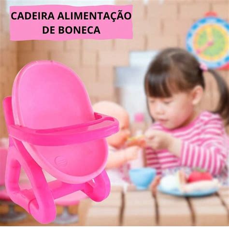 Cadeira Cadeirão Alimentação Rosa de Bebê para Bonecas Brinquedo