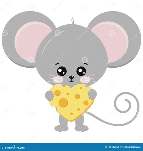 Cute Mouse and Heart Shape Piece of Cheese in Paws Vector Illustration ...