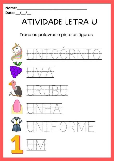 Frases Com A Letra U - Atividades com a Letra U Maiúscula e Minúscula para Imprimir